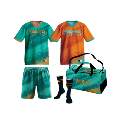 Home and Away Jersey (Short Sleeve, V-neck, Yoked), Shorts, Socks, and Duffle Bag